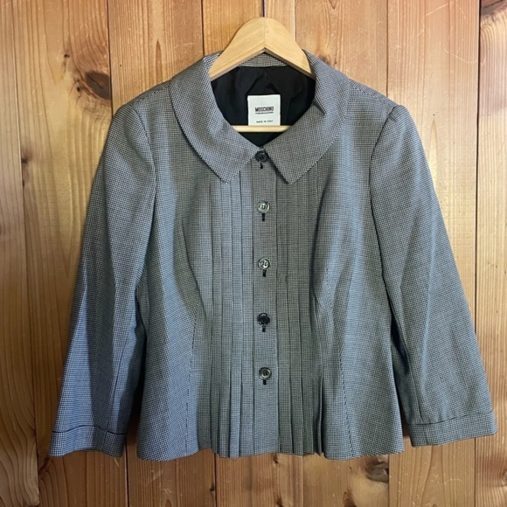 Moschino Pleated Houndstooth Blazer Jacket